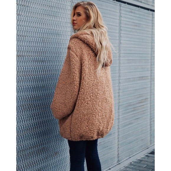 Half Zip Teddy Fluffy Kangaroo Pocket Hoodie - Picture 4 of 6